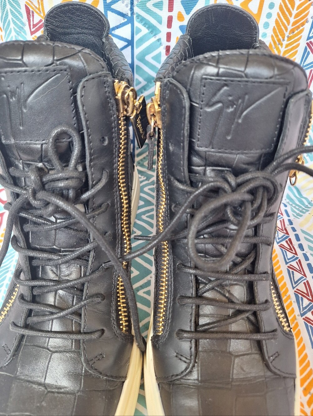 Giuseppe Zanotti Black Croc Double Zip High Top Sneakers IT 39 US 9 Flaw - Picture 11 of 13